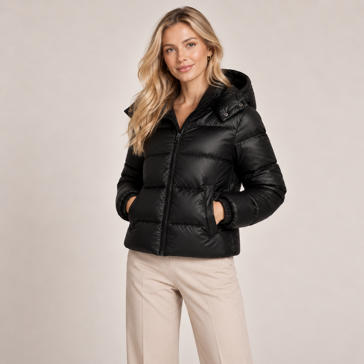Lightweight Puffer Jacket Women with Hood Shiny Quilted Full Zip 1