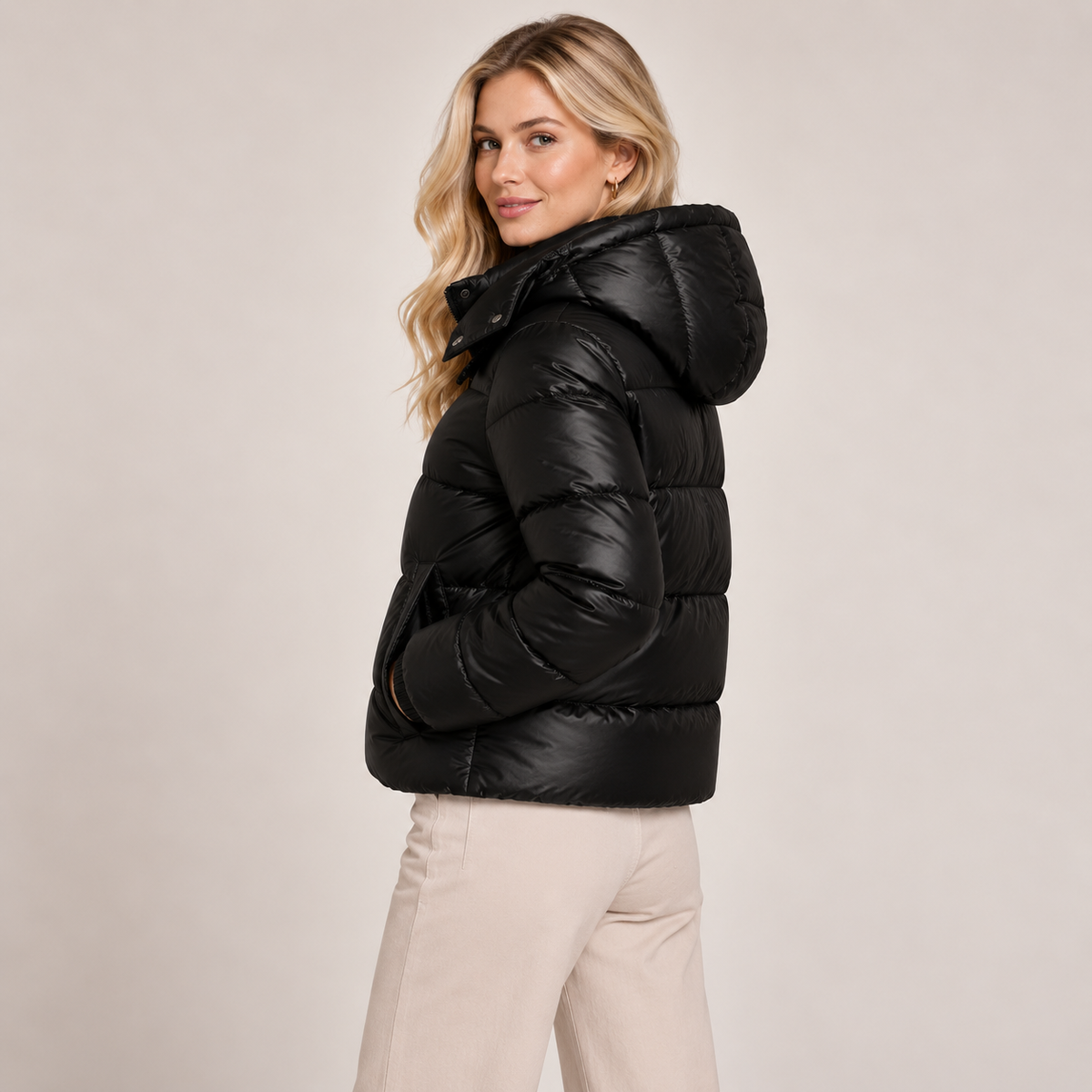 Lightweight Puffer Jacket Women with Hood Shiny Quilted Full Zip 2