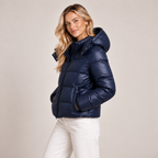 Lightweight Puffer Jacket Women with Hood Shiny Quilted Full Zip 3