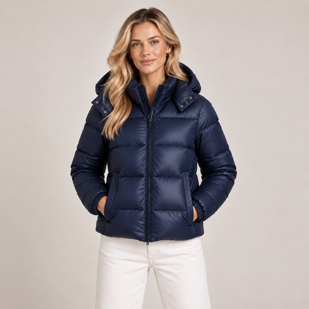 Lightweight Puffer Jacket Women with Hood Shiny Quilted Full Zip 4