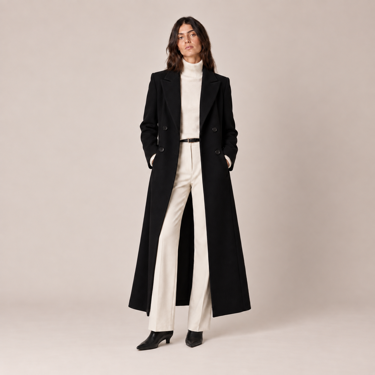 Long Black Coat Women Tailored Maxi Overcoat 0