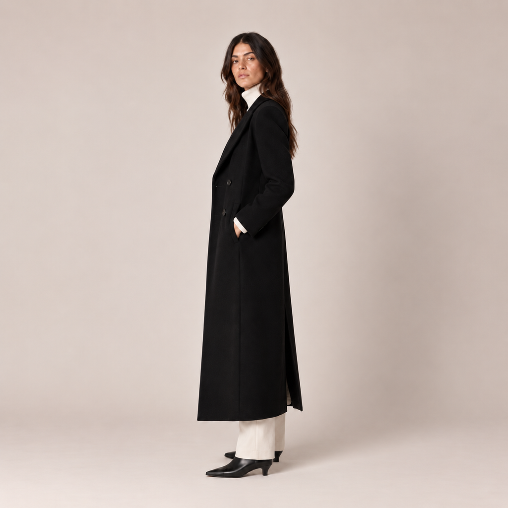 Long Black Coat Women Tailored Maxi Overcoat 1
