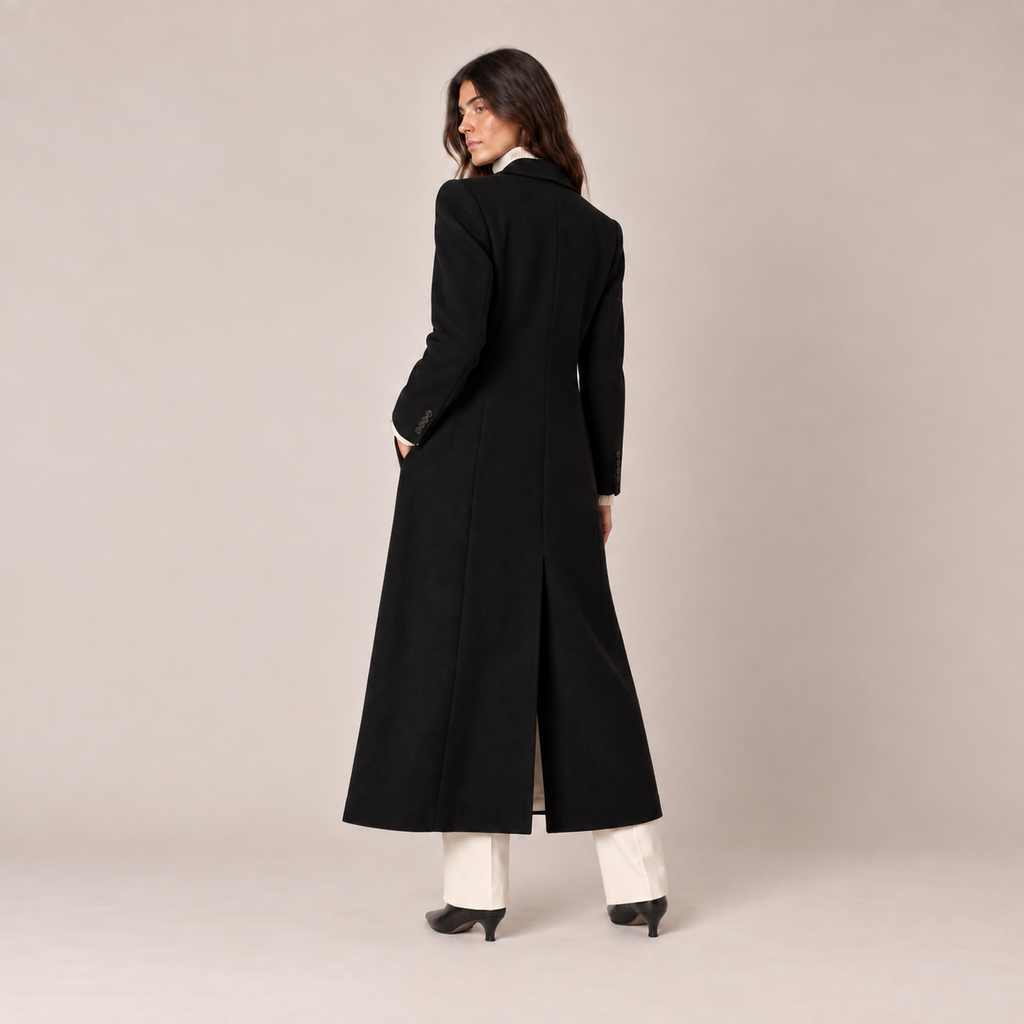 Long Black Coat Women Tailored Maxi Overcoat 2