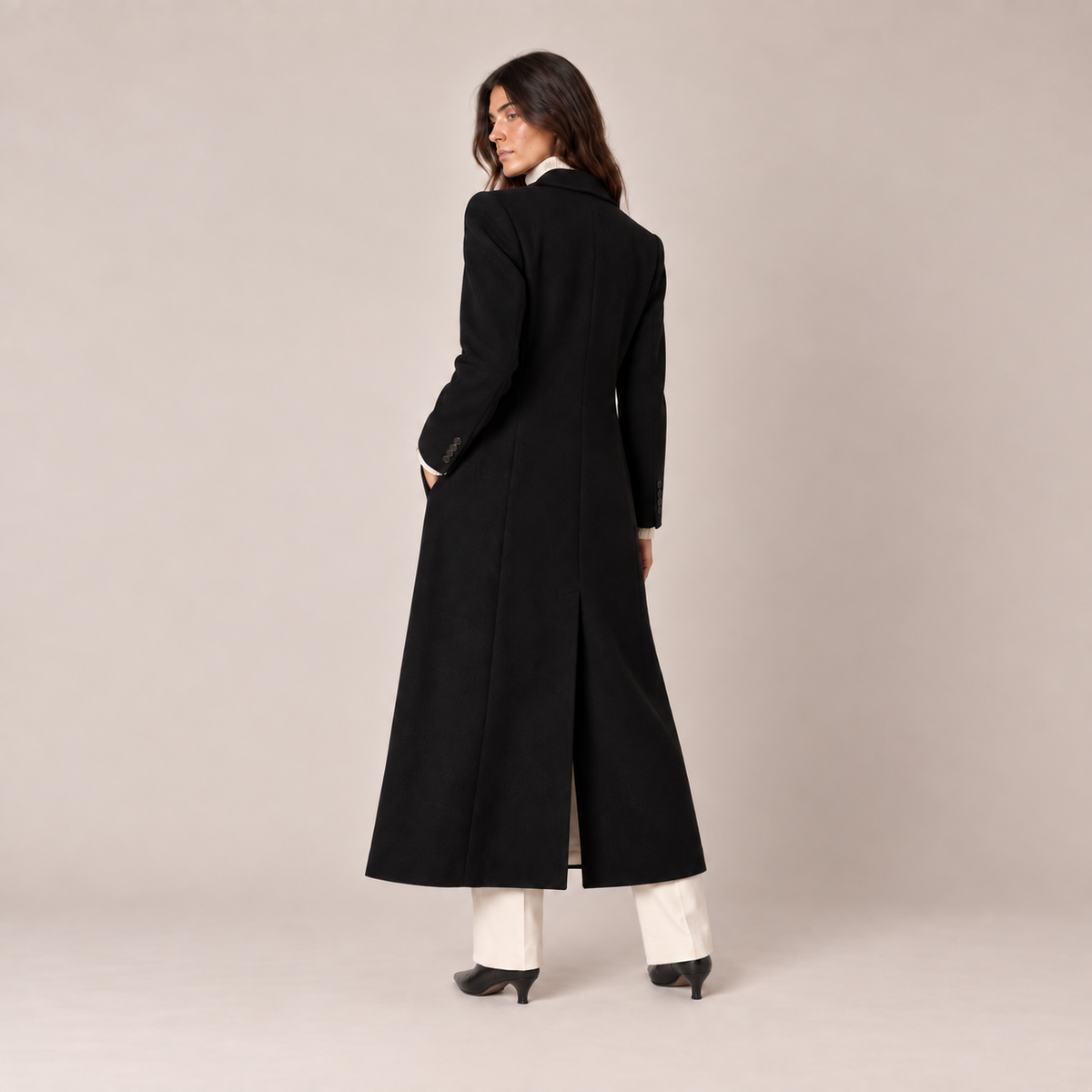 Long Black Coat Women Tailored Maxi Overcoat 2