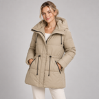 Long Puffer Coat Hooded Quilted With Drawstring Waist 2