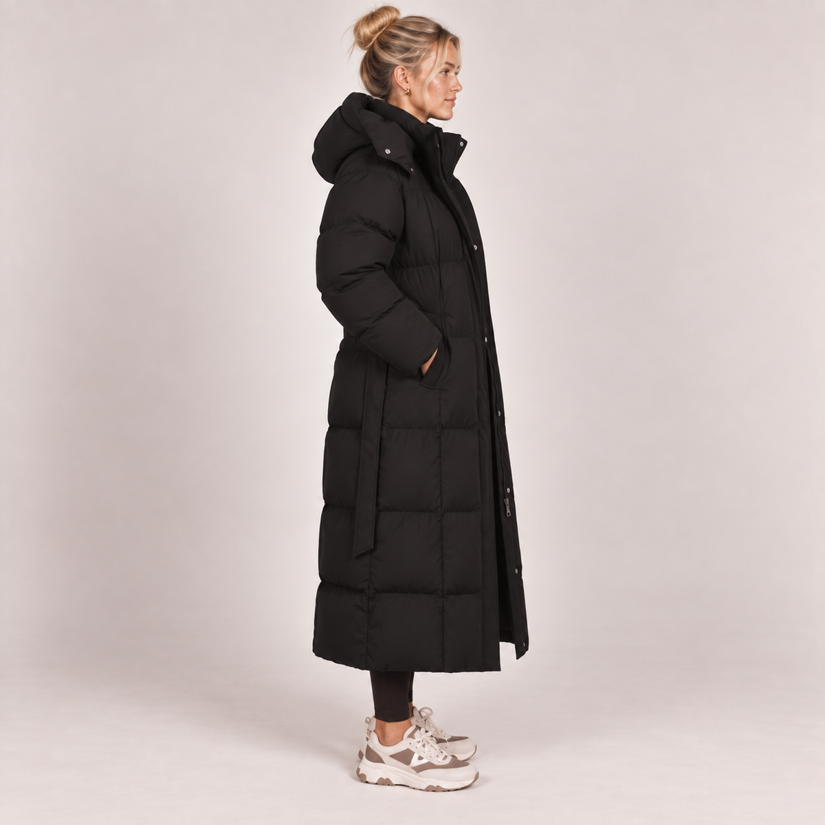 Long Puffer Coat Women Hooded Belted Padded Winter 2