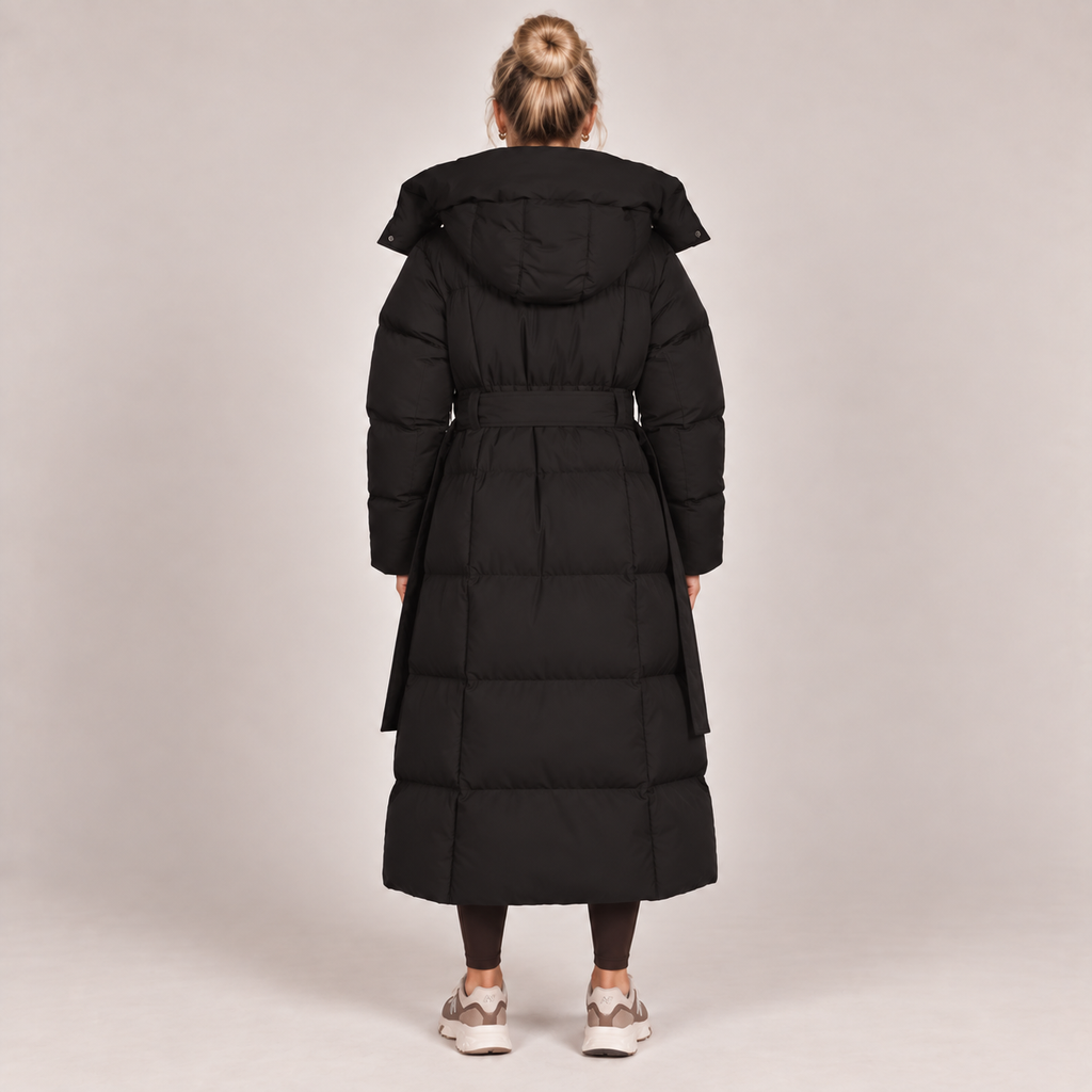 Long Puffer Coat Women Hooded Belted Padded Winter 3