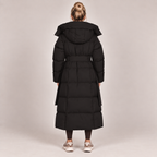 Long Puffer Coat Women Hooded Belted Padded Winter 3