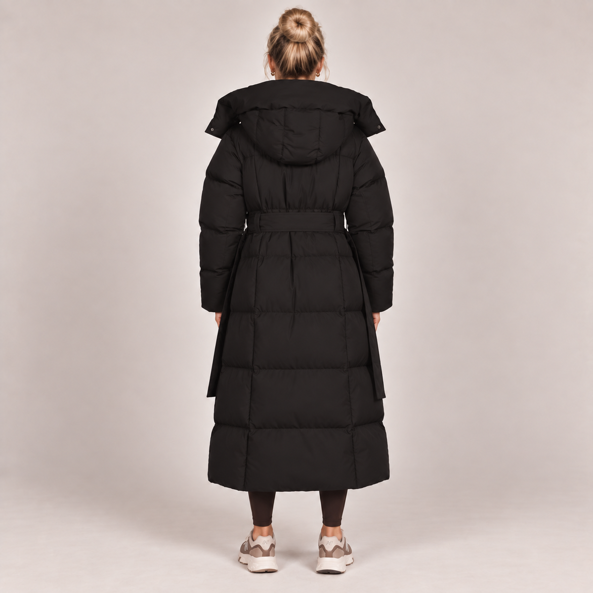 Long Puffer Coat Women Hooded Belted Padded Winter 3