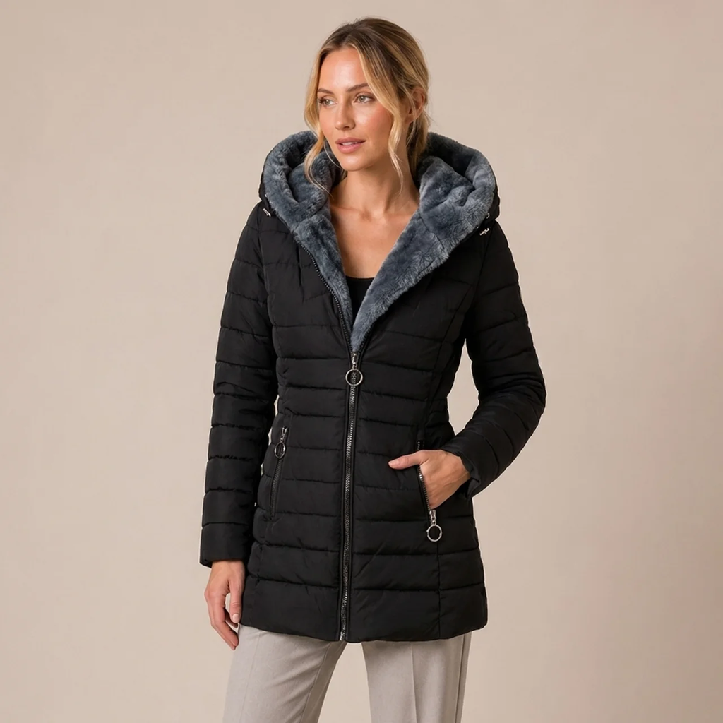 Long Puffer Coat Women Quilted Padded with Oversized Hood 0