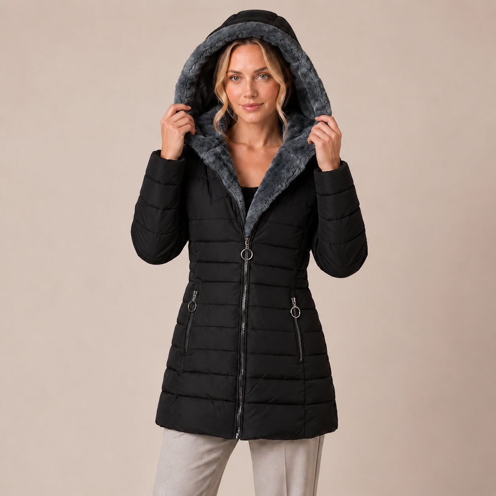 Long Puffer Coat Women Quilted Padded with Oversized Hood 1