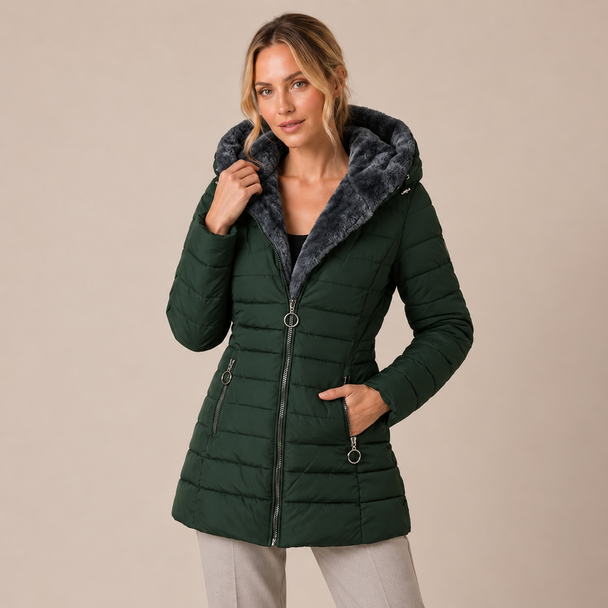 Long Puffer Coat Women Quilted Padded with Oversized Hood 3