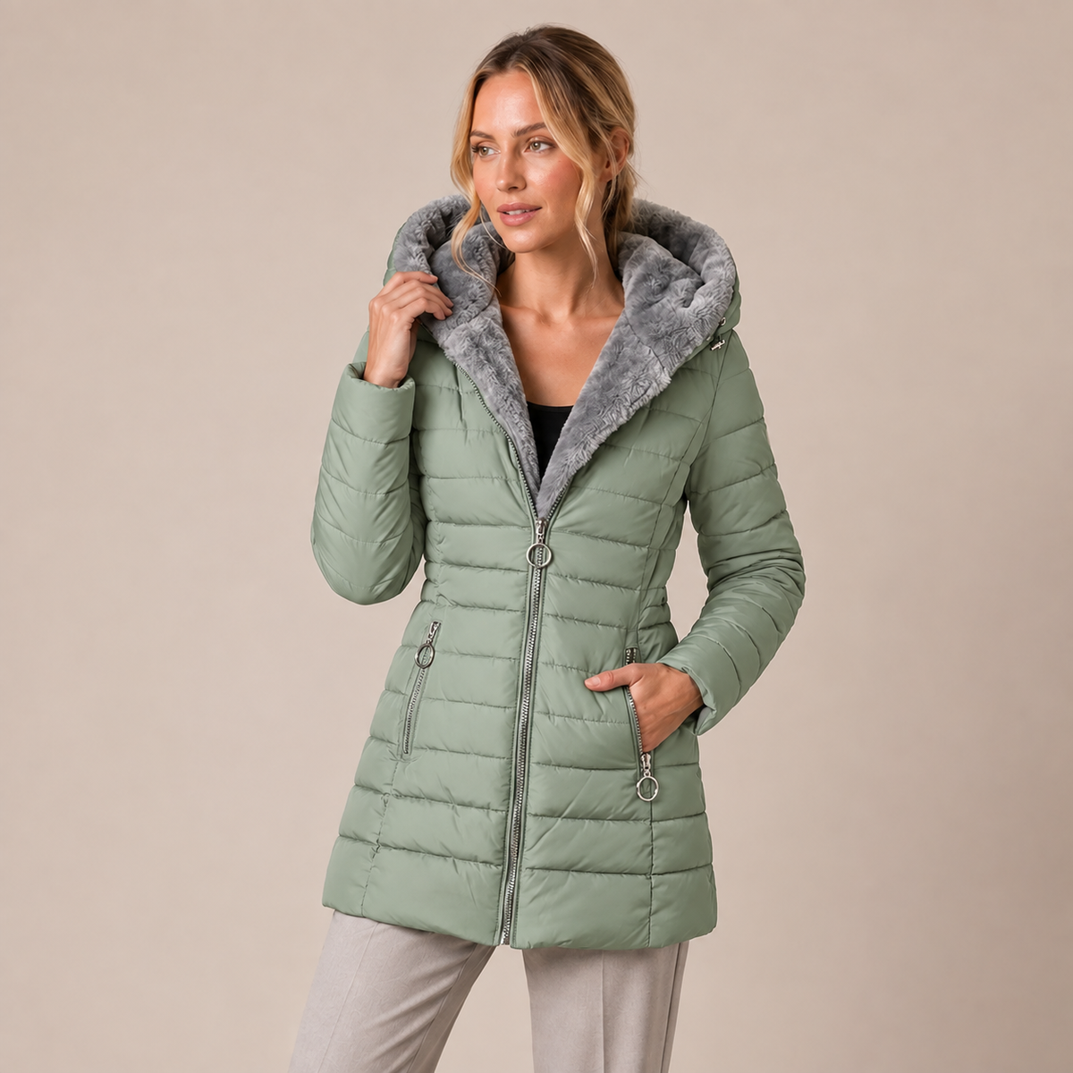 Long Puffer Coat Women Quilted Padded with Oversized Hood 4