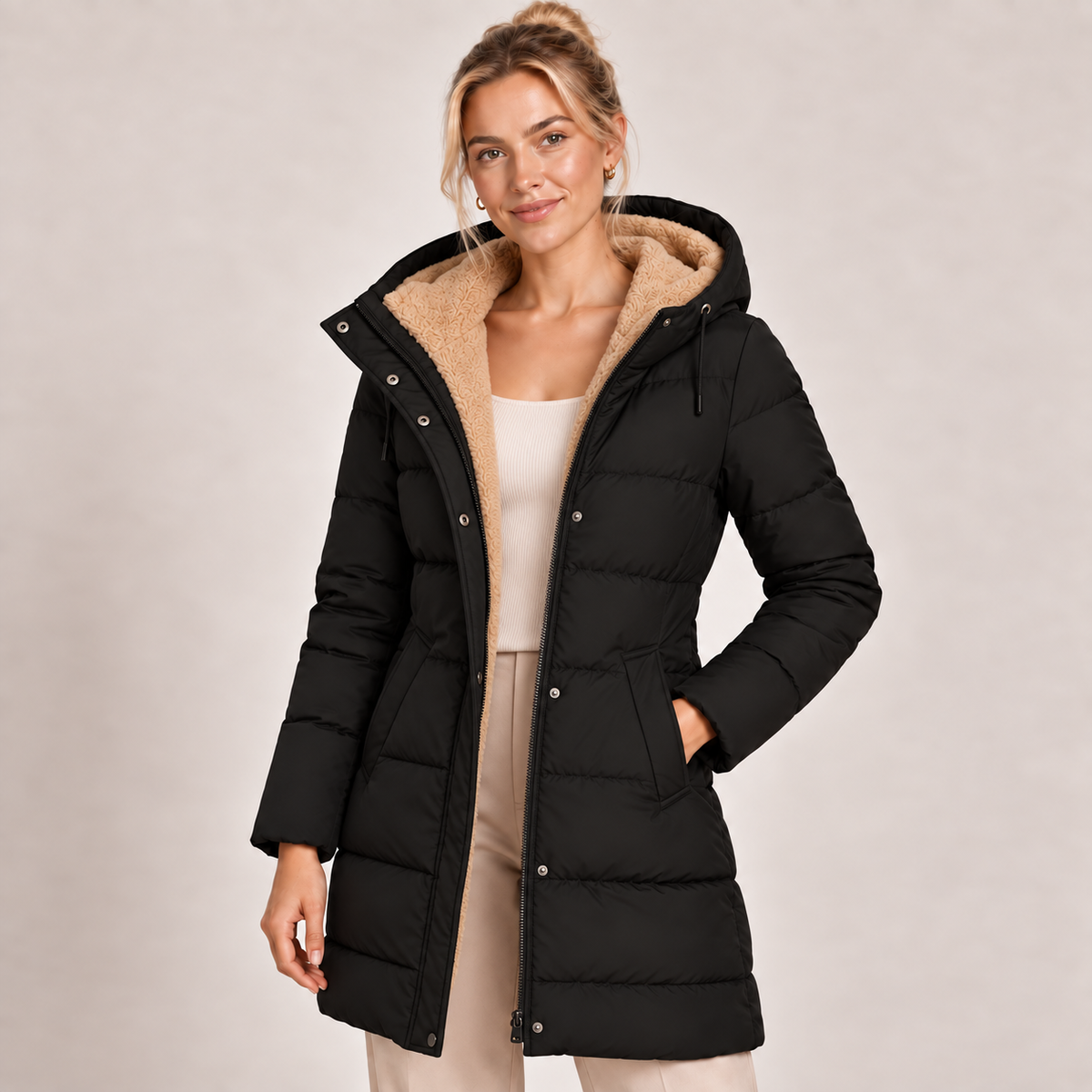 Long Puffer Jacket Women Hooded Quilted Padded Winter Coat 0