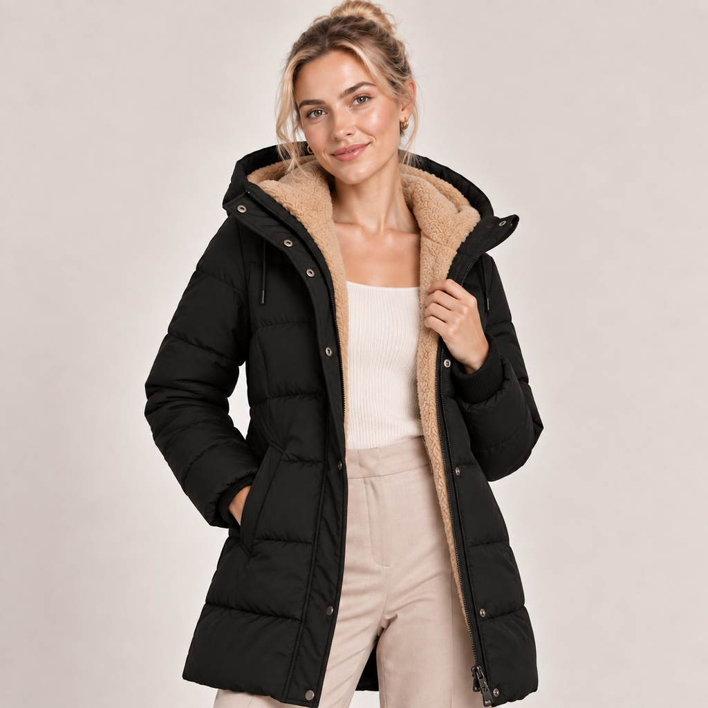 Long Puffer Jacket Women Hooded Quilted Padded Winter Coat 1