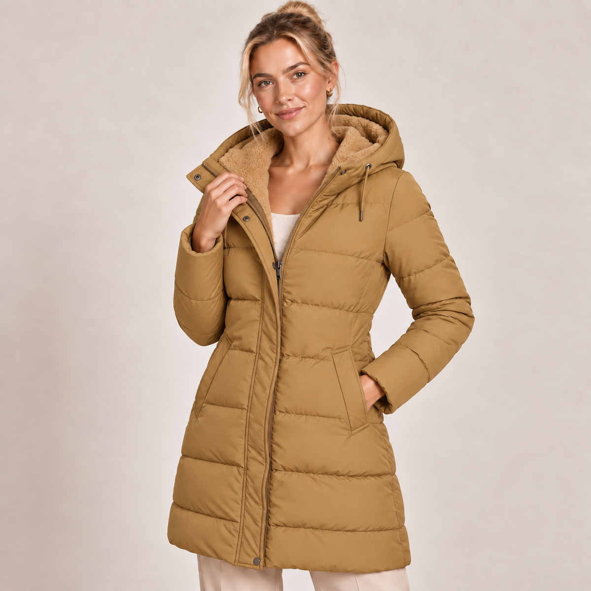 Long Puffer Jacket Women Hooded Quilted Padded Winter Coat 3