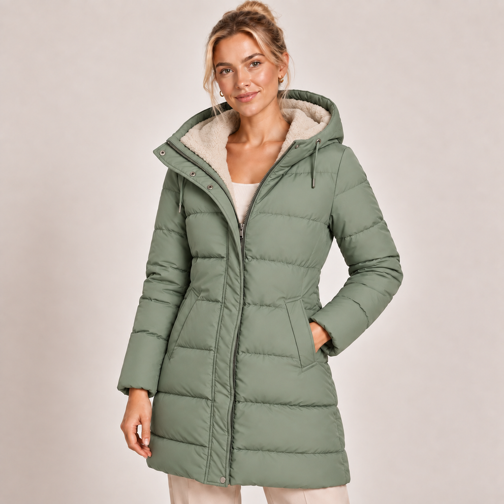 Long Puffer Jacket Women Hooded Quilted Padded Winter Coat 4