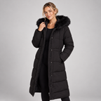 Long Puffer Winter Coat with Faux Fur Hood Quilted Fitted Waist 0
