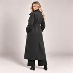Long Wool Coat Women Belted with Funnel Neck and Pockets 2