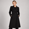 Long Wool Coat Women Belted with Wide Lapels and Flared Hem 0