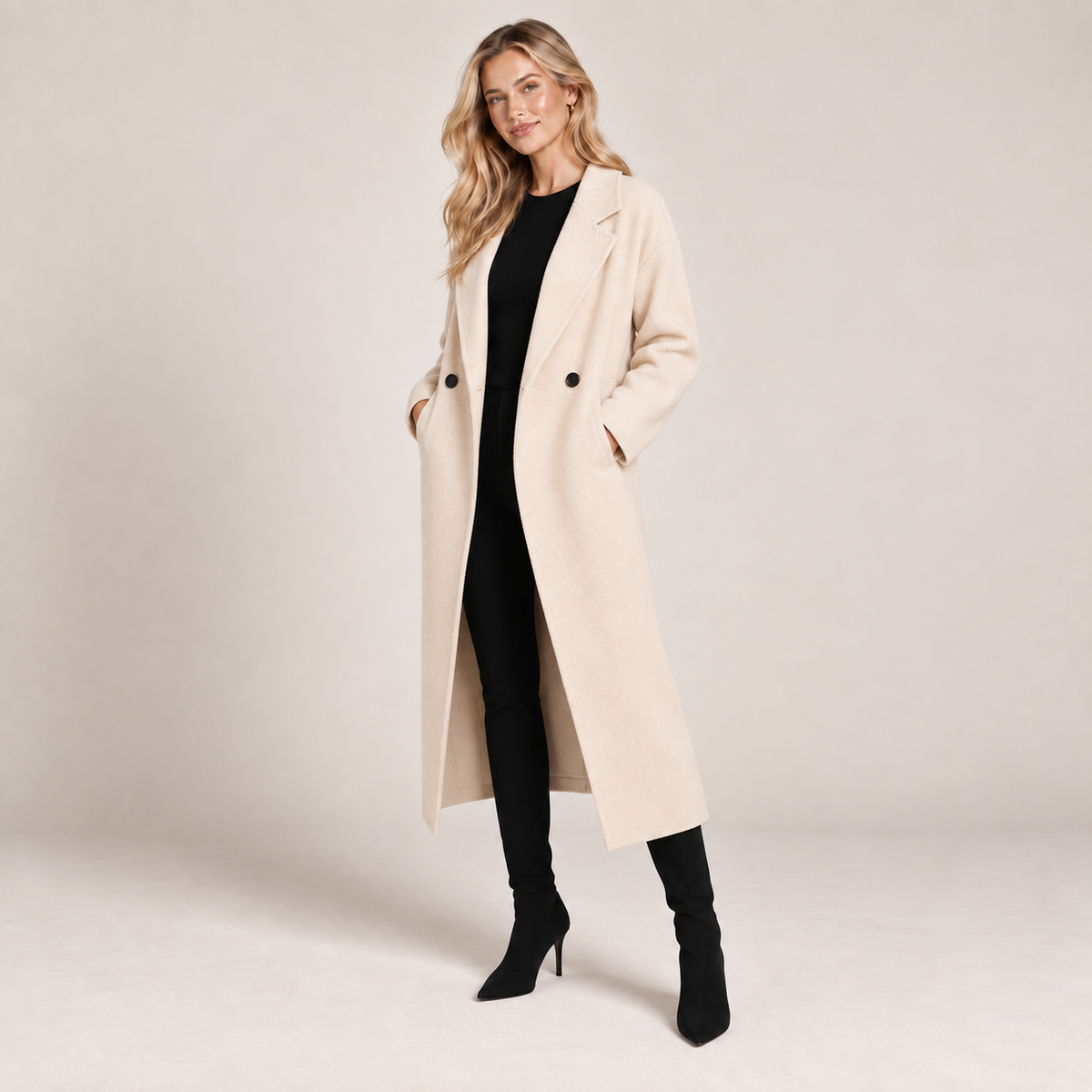 Long Wool Coat Women Double Breasted Oversized Wool Blend 1