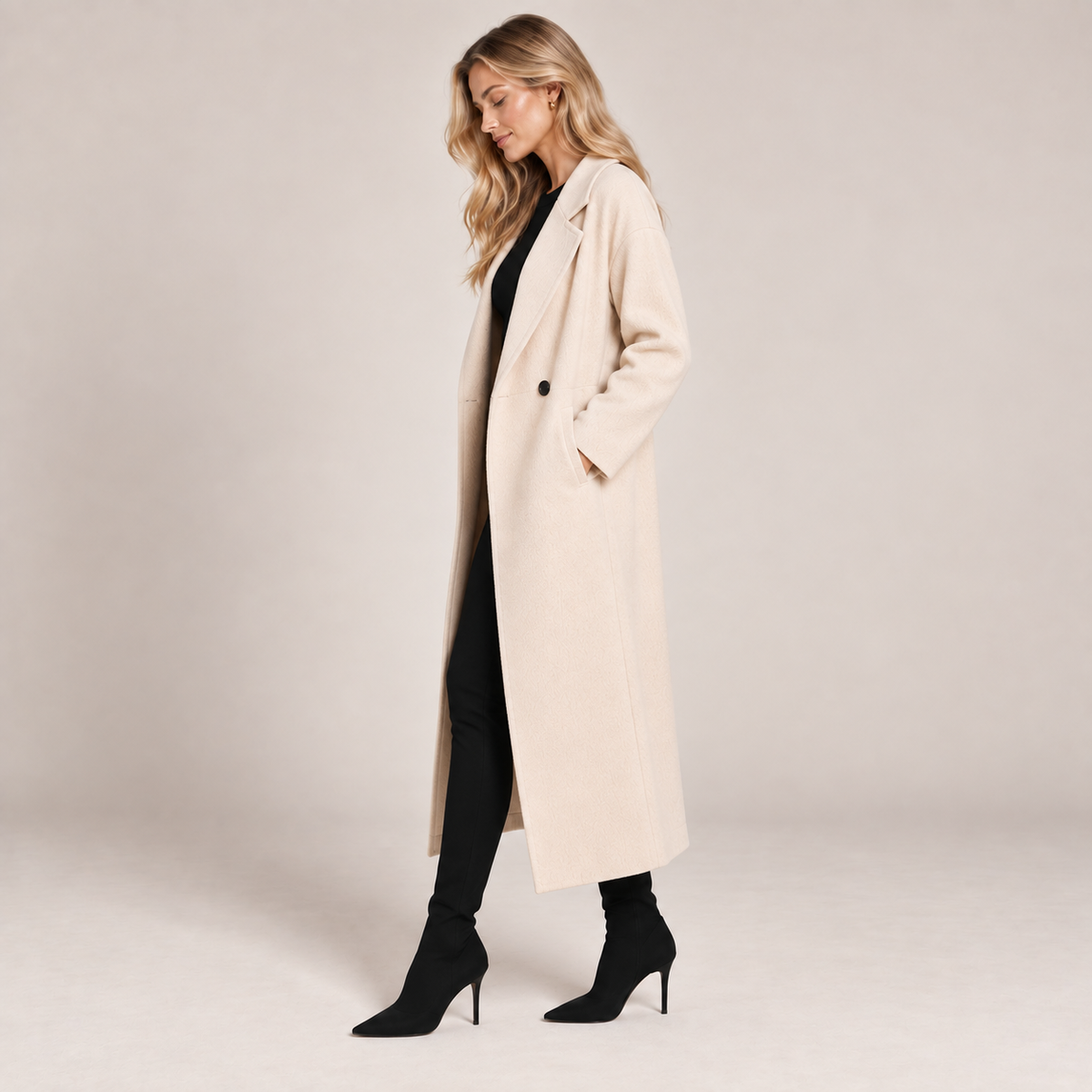 Long Wool Coat Women Double Breasted Oversized Wool Blend 2