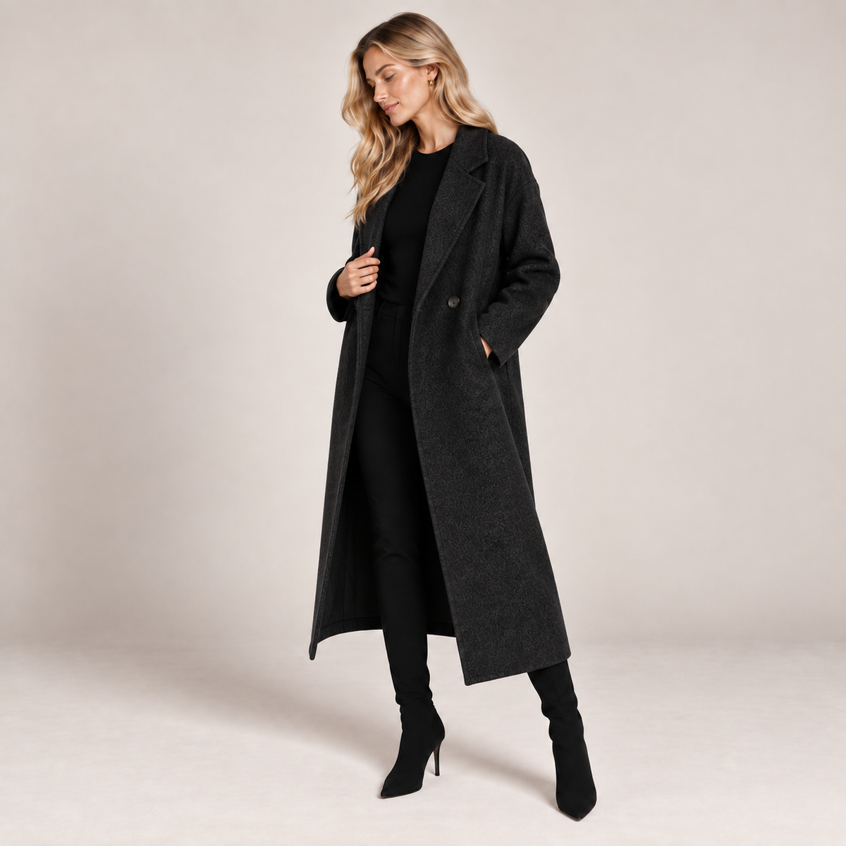 Long Wool Coat Women Double Breasted Oversized Wool Blend 4