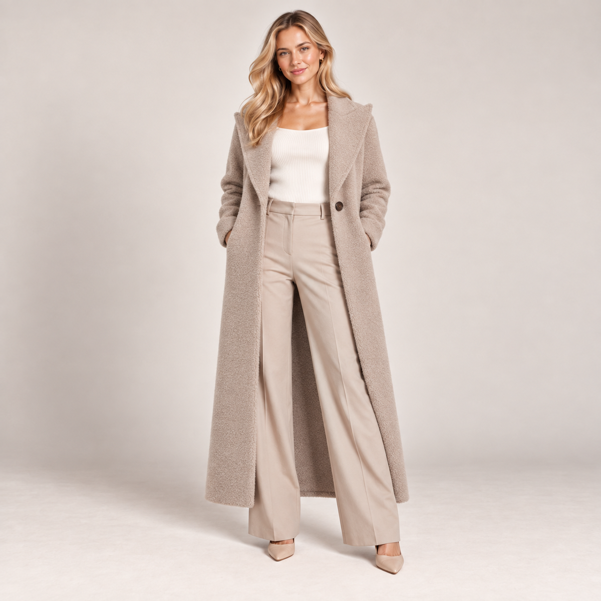 Long Wool Overcoat Women Relaxed Fit Shawl Collar 0