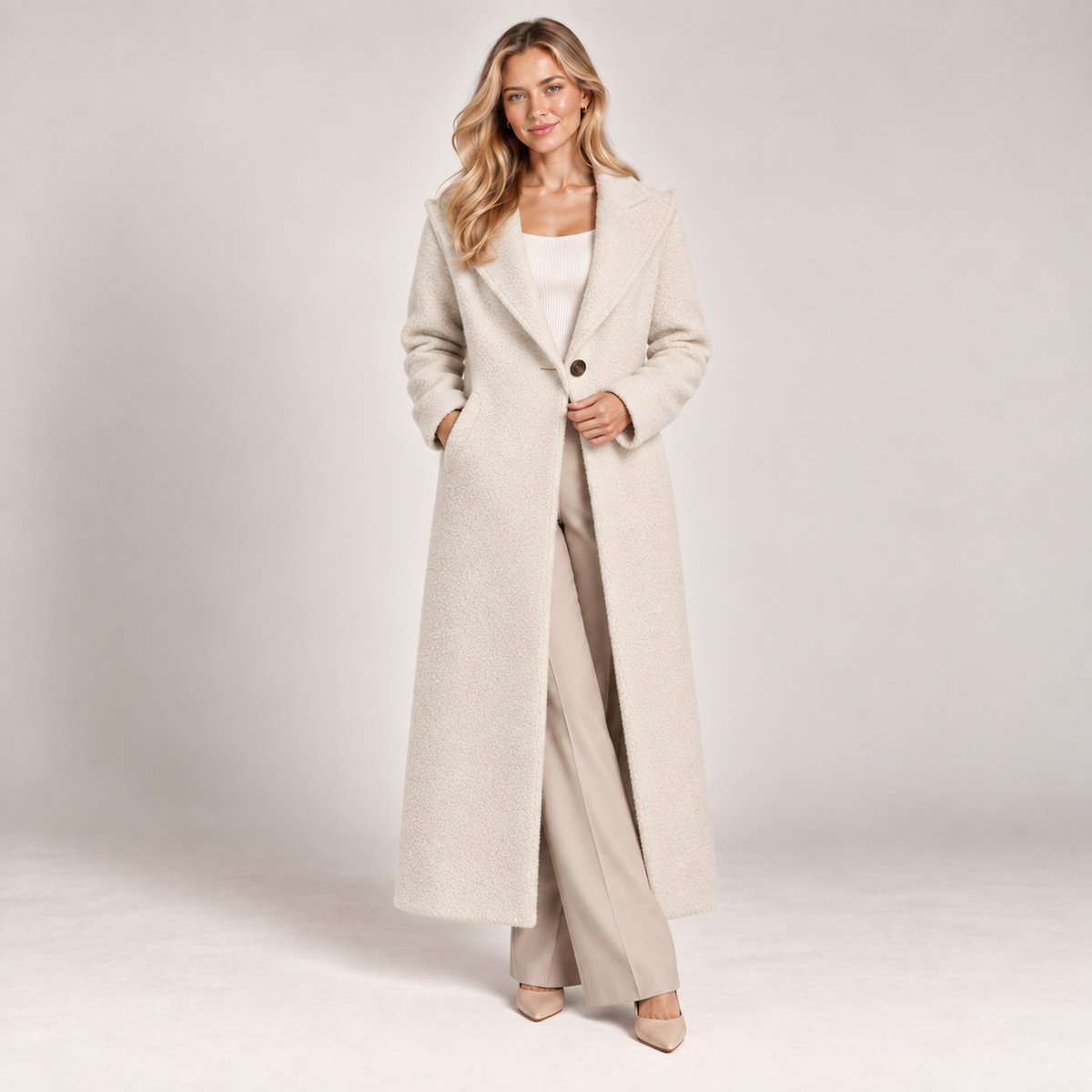 Long Wool Overcoat Women Relaxed Fit Shawl Collar 3