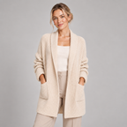 Longline Cardigan Open Front Shawl Collar Relaxed Fit 0
