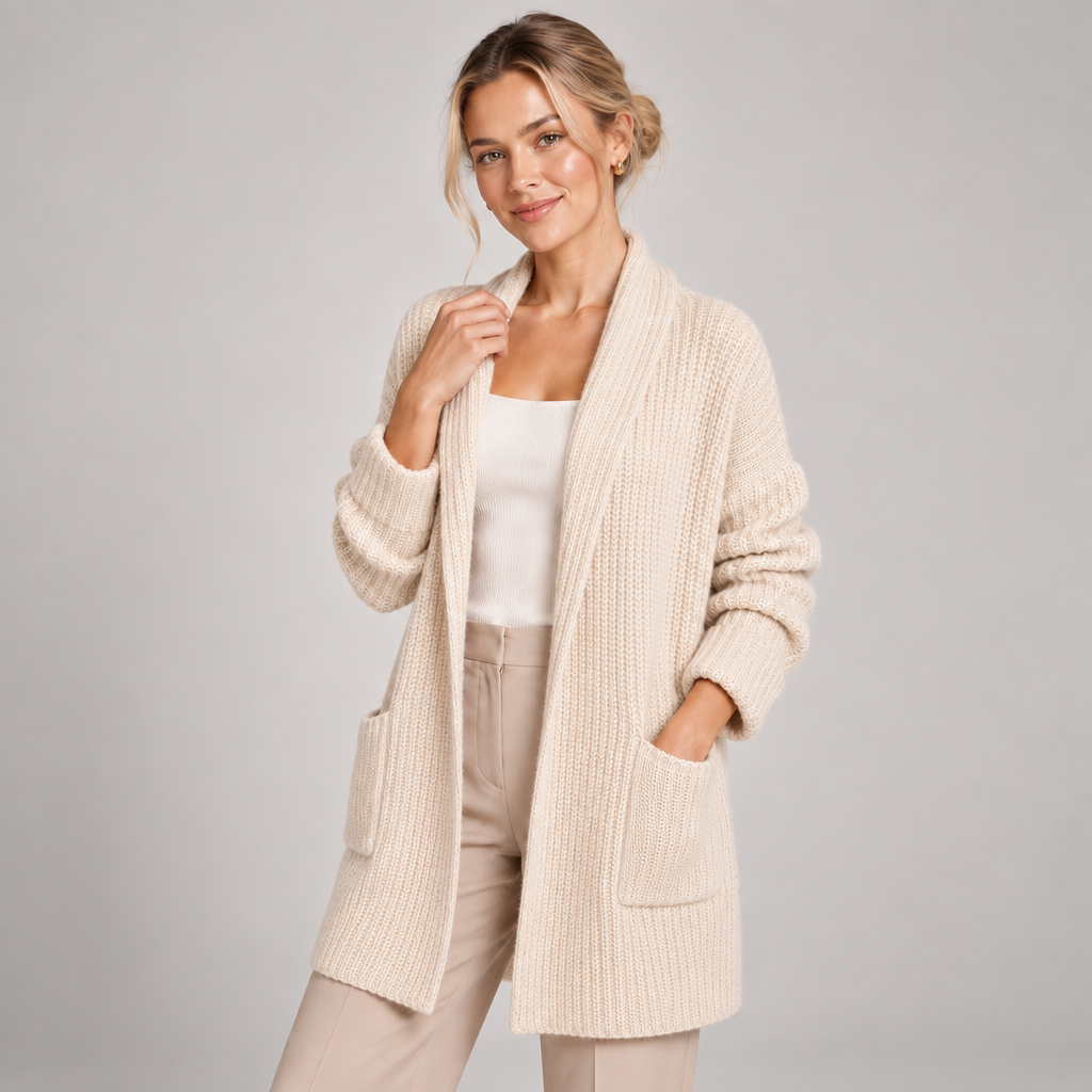 Longline Cardigan Open Front Shawl Collar Relaxed Fit 1