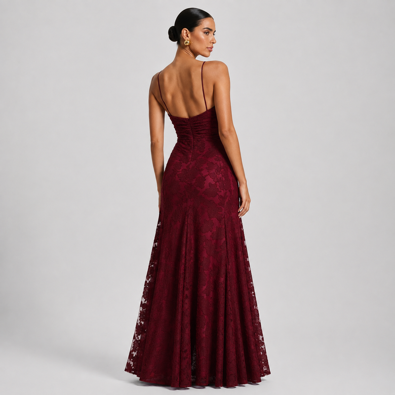 Maxi Dress with Floral Jacquard and Sleeveless Cami Design Cherry 1