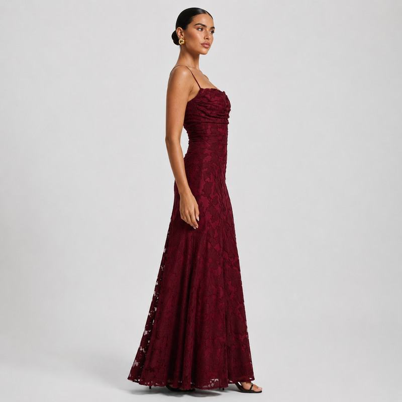 Maxi Dress with Floral Jacquard and Sleeveless Cami Design Cherry 2
