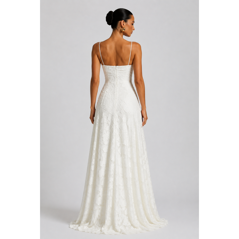 Maxi Dress with Floral Jacquard and Sleeveless Cami Design Ivory 1