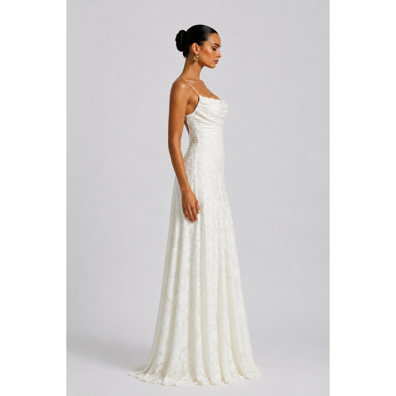 Maxi Dress with Floral Jacquard and Sleeveless Cami Design Ivory 2