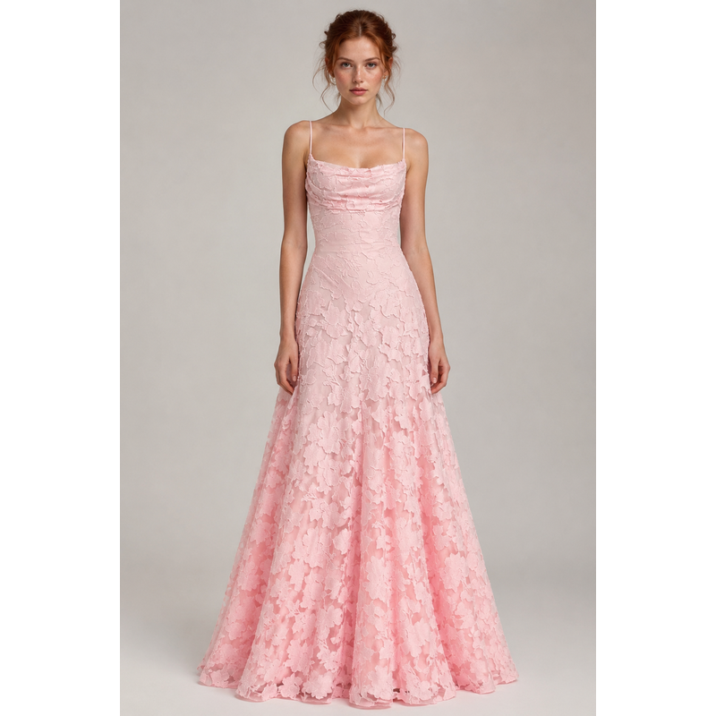 Maxi Dress with Floral Jacquard and Sleeveless Cami Design Pink 0