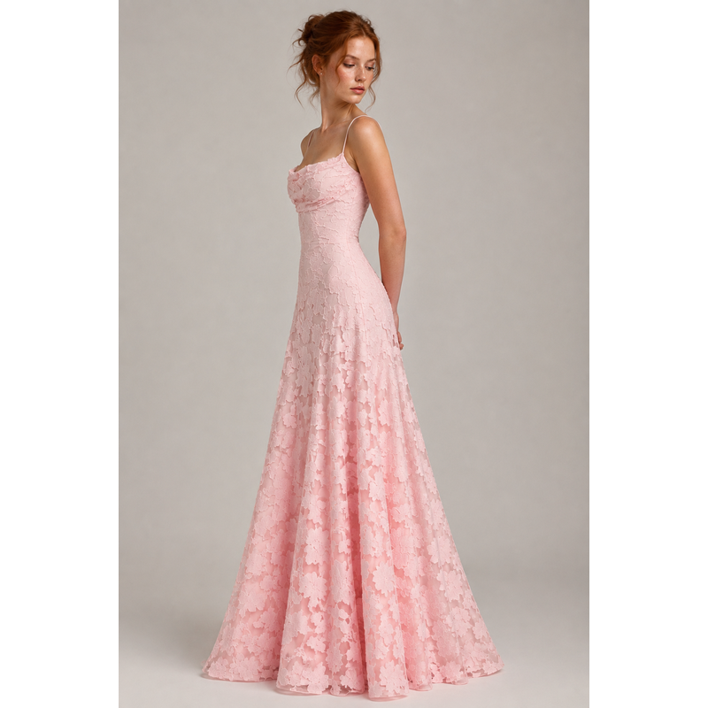 Maxi Dress with Floral Jacquard and Sleeveless Cami Design Pink 1