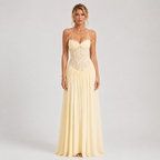 Maxi Dress with Floral Lace Detail and Sleeveless Design Yellow 0