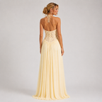 Maxi Dress with Floral Lace Detail and Sleeveless Design Yellow 2