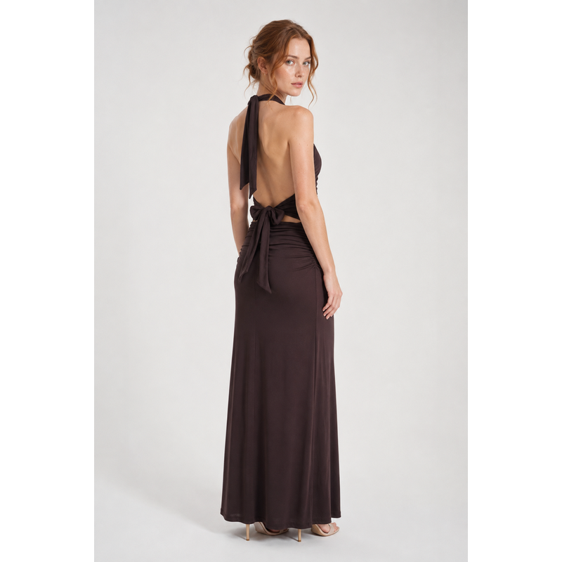 Maxi Dress with Halter Neck and Tie-Back Waist Mahogany 0