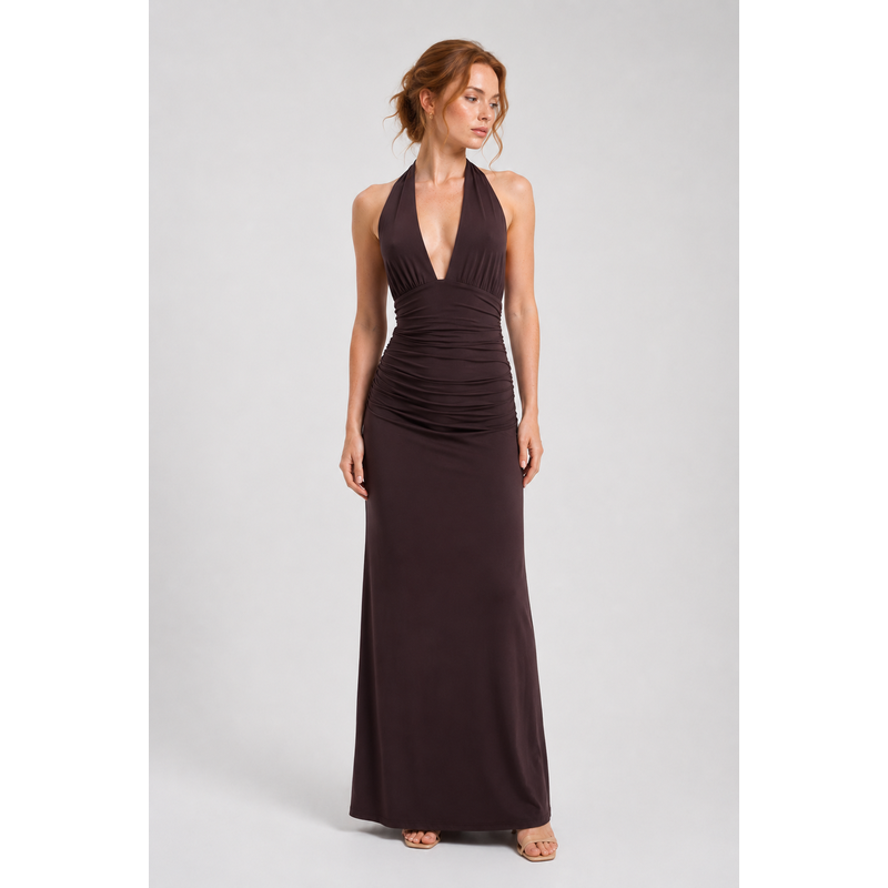 Maxi Dress with Halter Neck and Tie-Back Waist Mahogany 1
