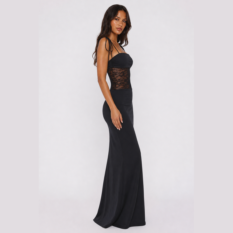 Maxi Dress with Lace Detail Square Neck and Side Cut-Outs 1