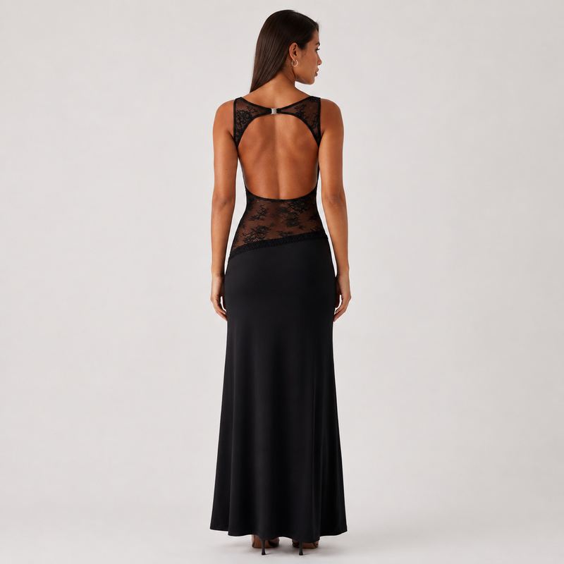 Maxi Dress with Low Back and Lace Waistband 2