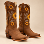 Mid Calf Boots Floral Embroidered Faux Suede Block Heel Pointed Toe 0