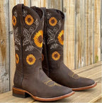 Mid Calf Boots Floral Embroidered Faux Suede Block Heel Pointed Toe 5