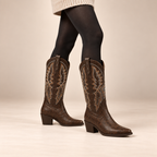 Mid Calf Cowboy Boots Embroidered Faux Leather Pointed Toe Block Heel 2