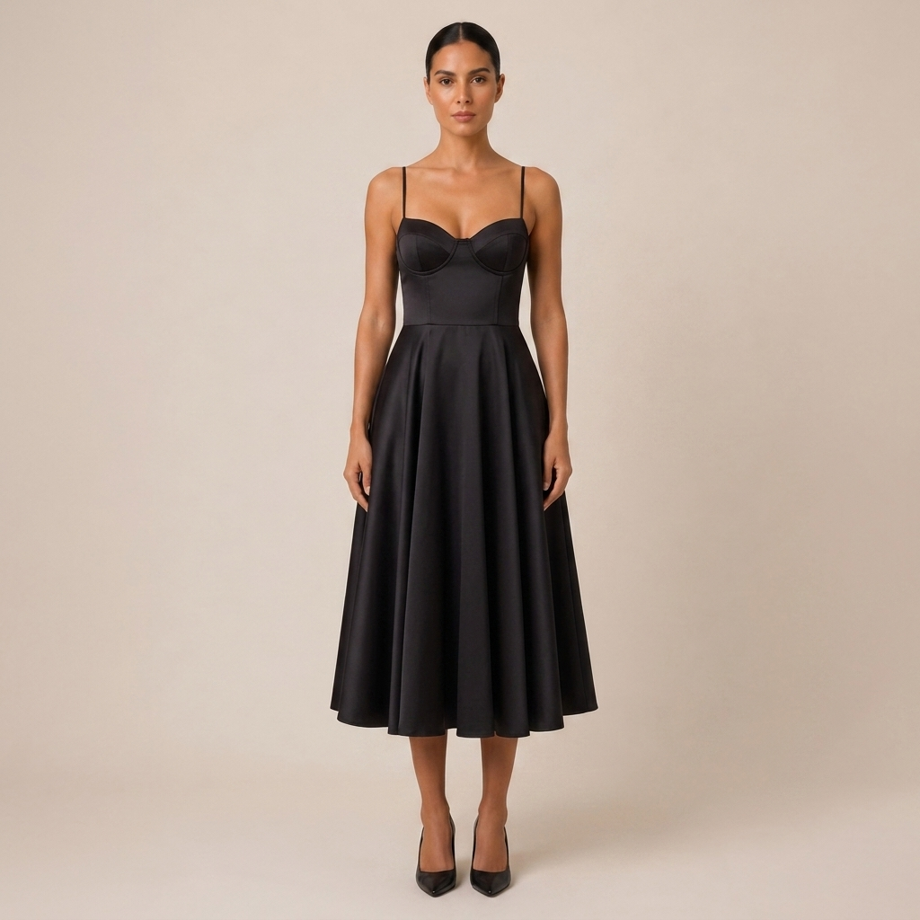 Midi Dress with Sweetheart Neckline for Wedding Guest 1