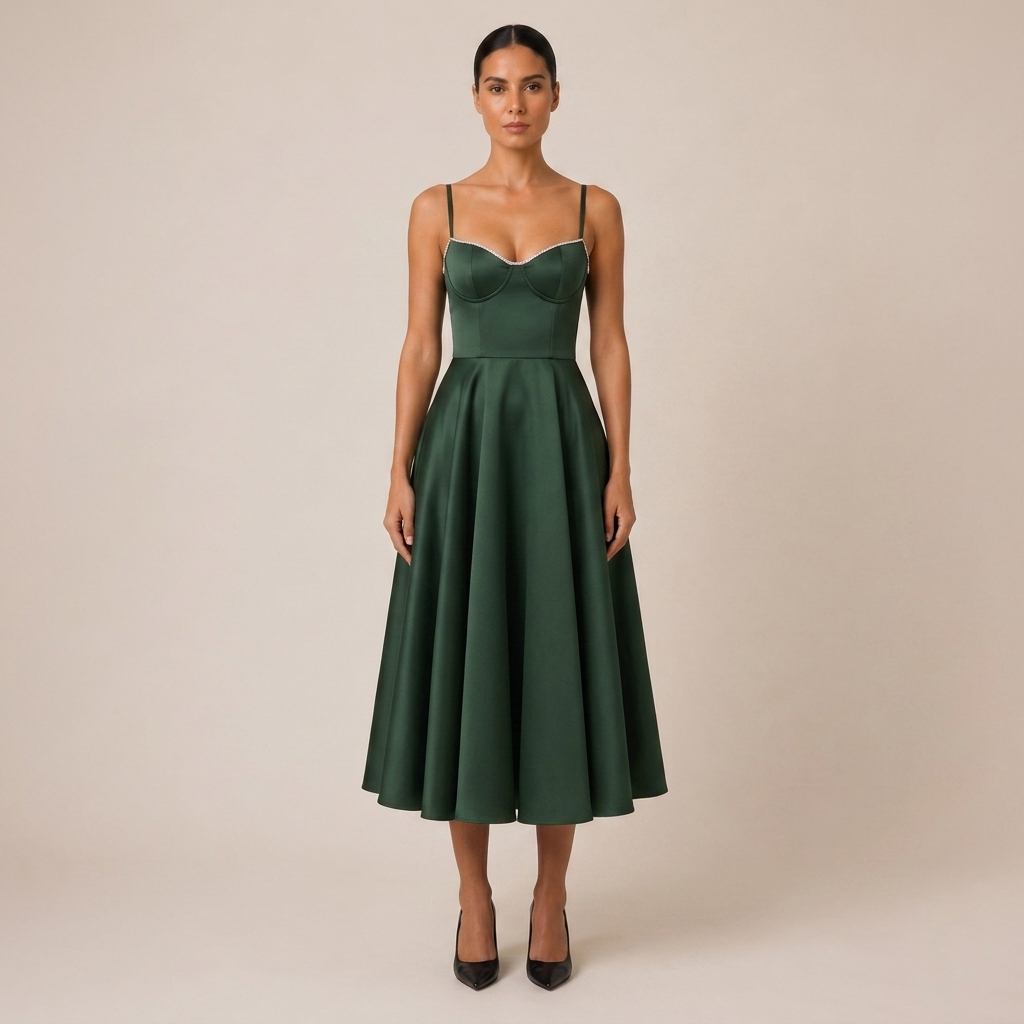 Midi Dress with Sweetheart Neckline for Wedding Guest 2