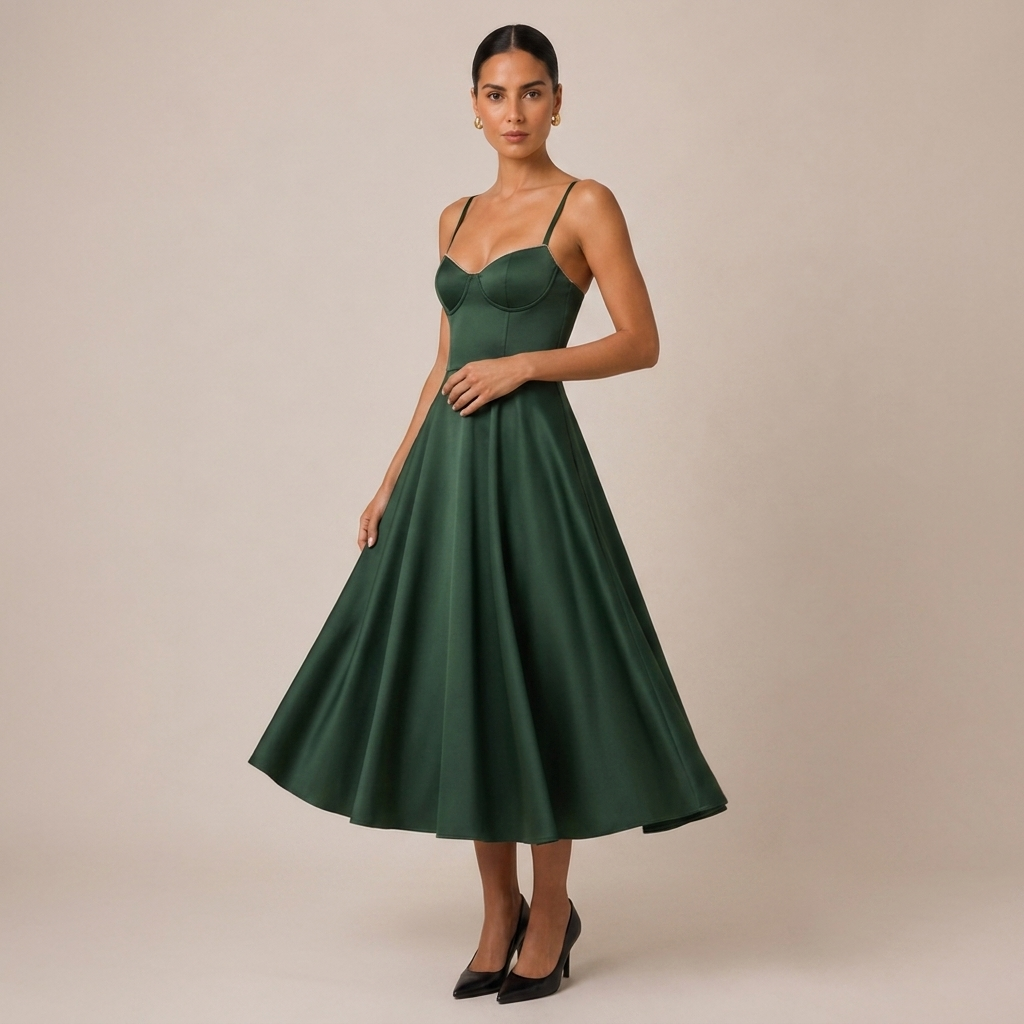Midi Dress with Sweetheart Neckline for Wedding Guest 3