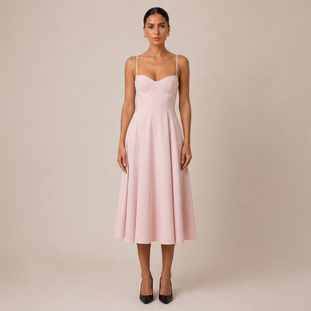 Midi Dress with Sweetheart Neckline for Wedding Guest 5